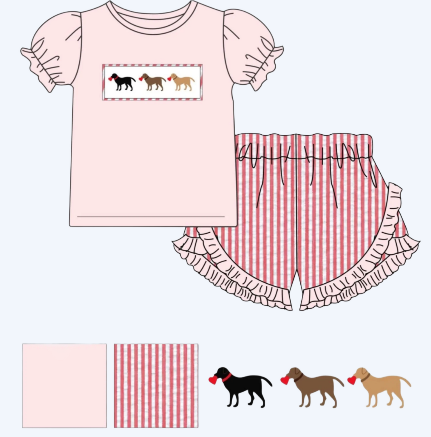 VALENTINES PUPPY DOGS - HAND SMOCKED GIRLS SET