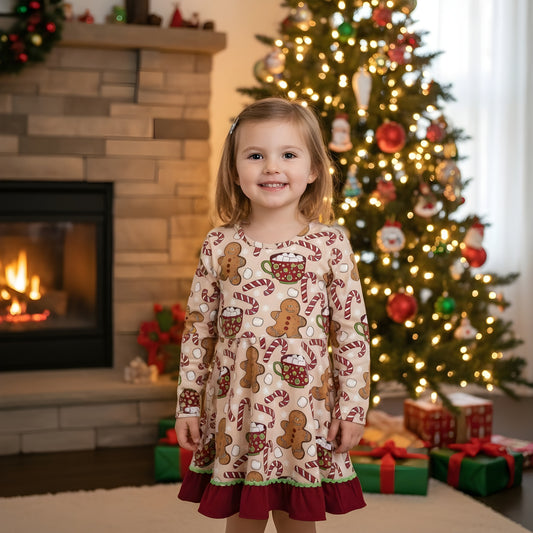 Gingerbread Candy Cane Hot Cocoa Twirl Dress