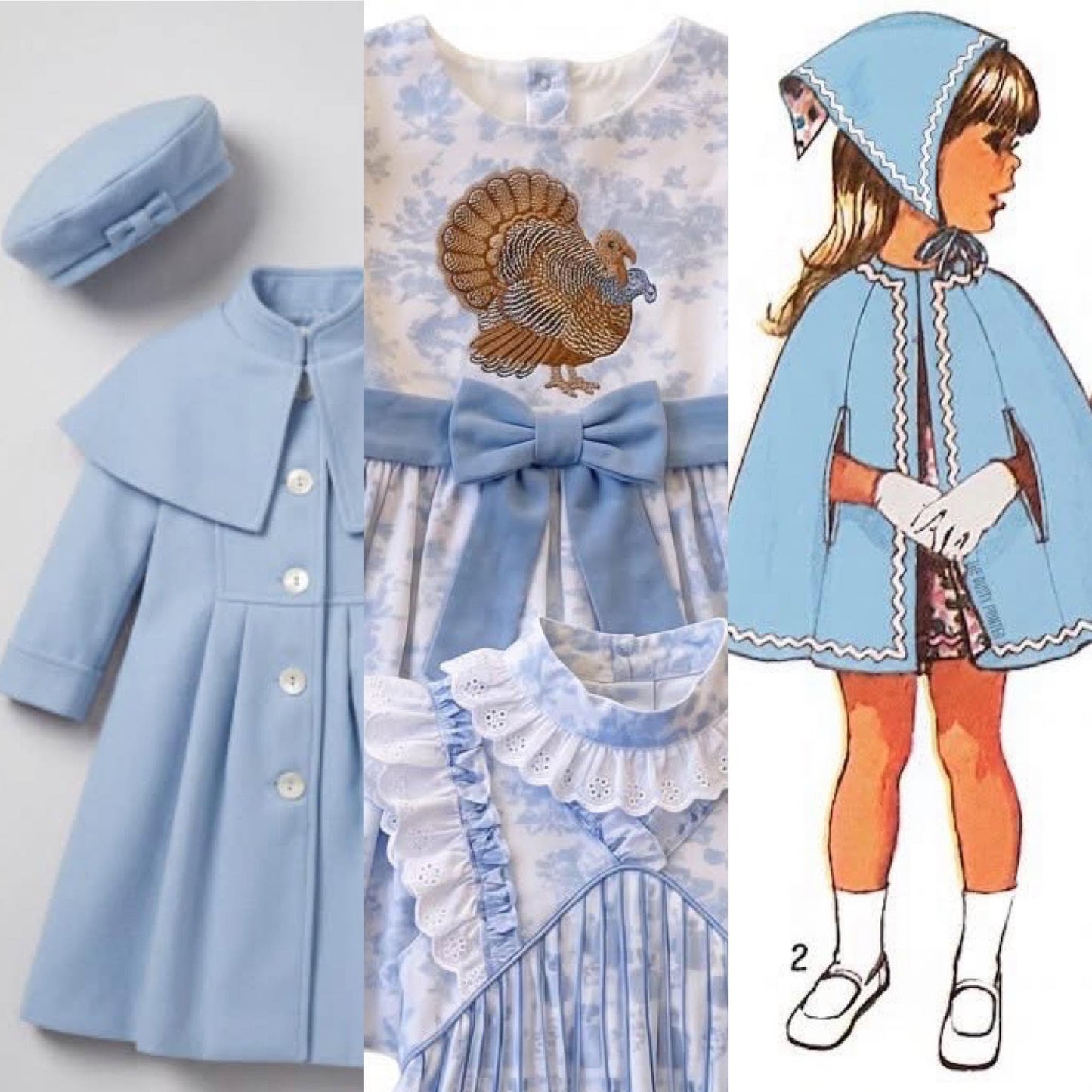 Grandmillenial Blue Toile Turkey Girls Heirloom Dress