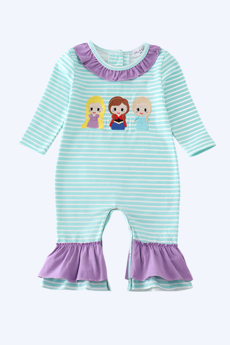 MAGICAL - STRIPE PRINCESS EMBROIDERY GIRL ROMPER