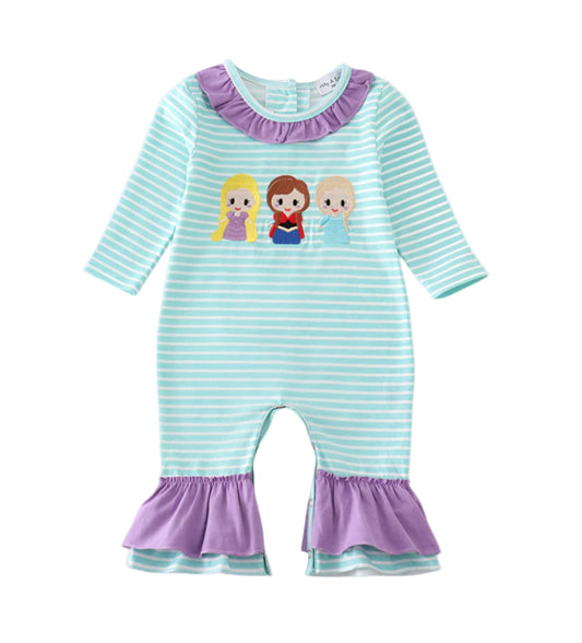 Magical - Stripe Princess Embroidery Girl Romper