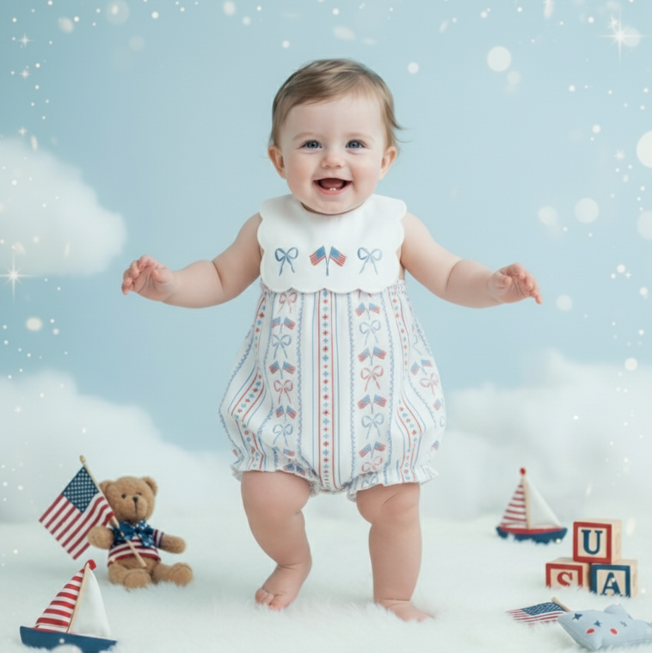 PATRIOTIC GRANDMILLENNIAL BUBBLE WITH HAND EMBROIDERY