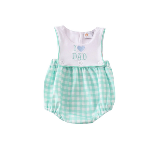 Baby Boys “I Love Dad” Gingham Embroidered Bubble Romper