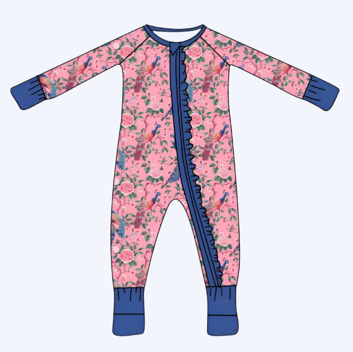 GRANDMILLENNIAL PEACOCK RUFFLE BUTT SLEEPER