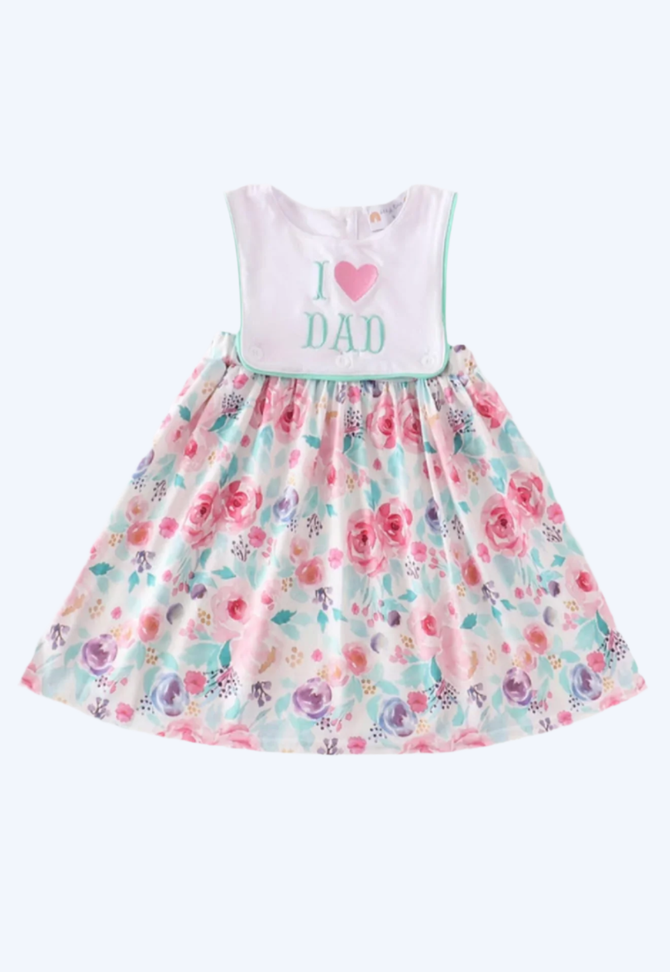 I LOVE DAD - FATHER’S DAY GIRLS FLORAL DRESS - EMBROIDERED