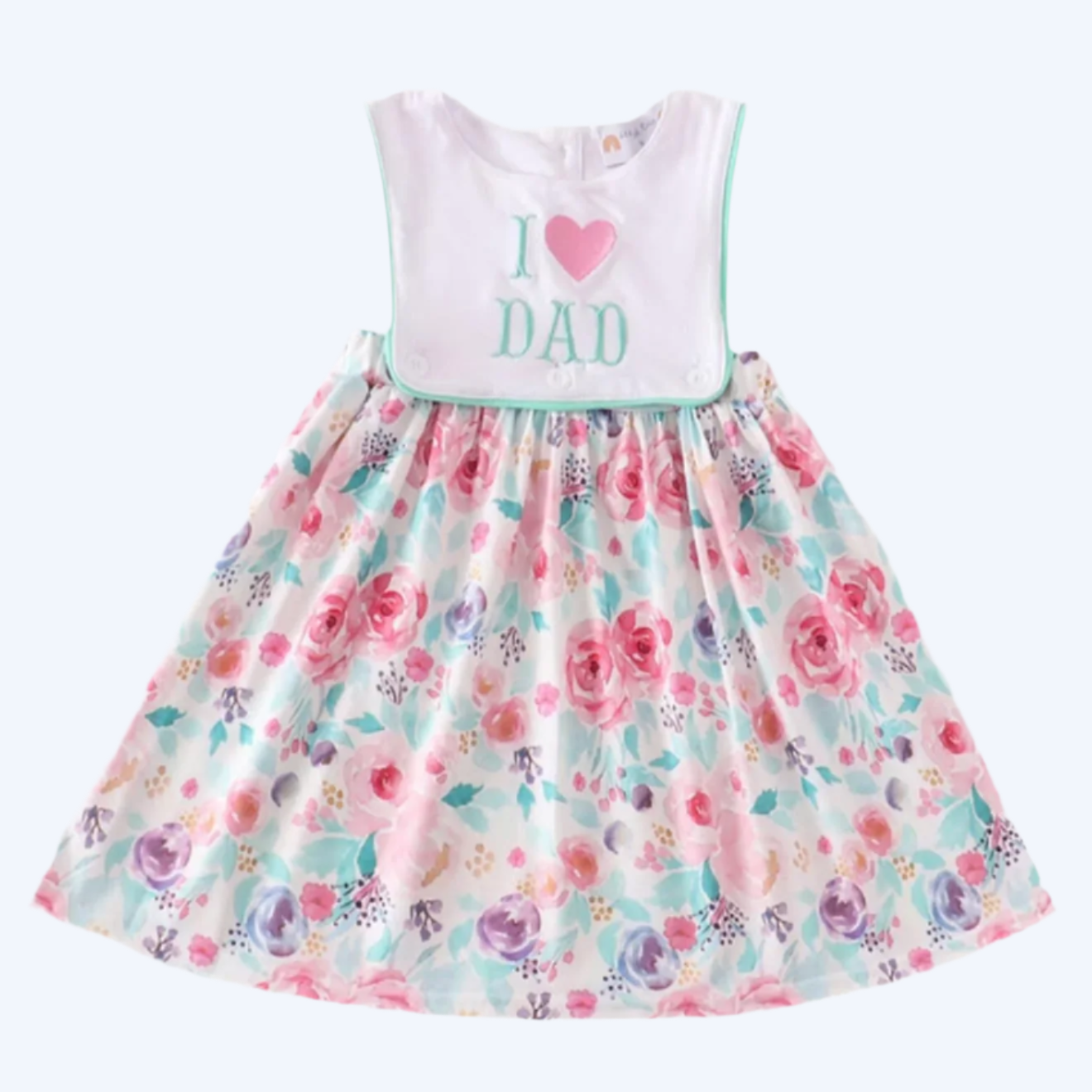 I LOVE DAD - FATHER’S DAY GIRLS FLORAL DRESS - EMBROIDERED