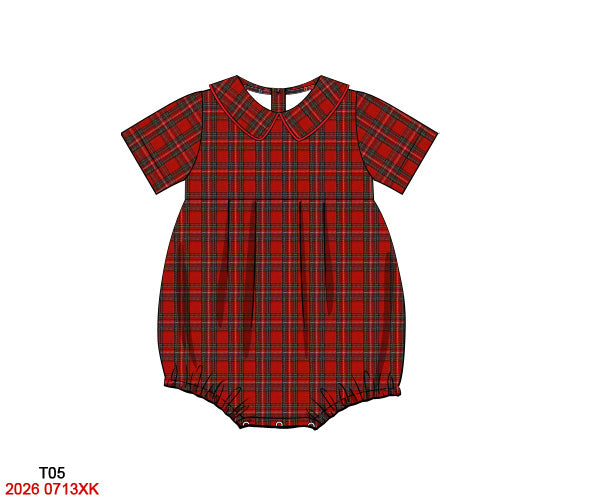 Christmas Baby Boy Red Tartan Plaid Smocked Bubble Romper