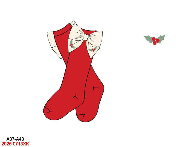 Baby & Girls Red Christmas Knee-High Socks with Holly Embroidered Bows