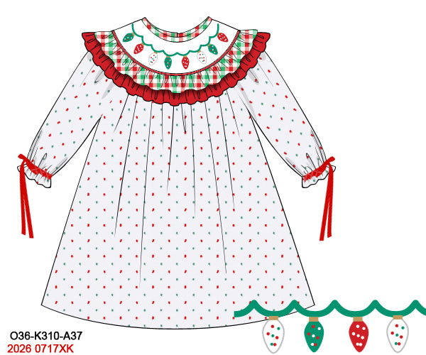 Girls Hand Smocked Swiss Dot Christmas Lights Dress