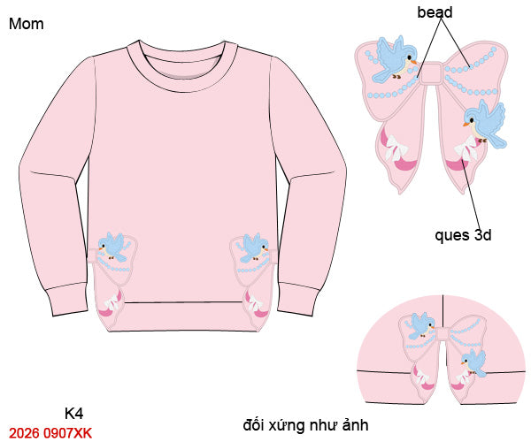 Womens Embroidered Storybook Princess Sweater - Light Pink