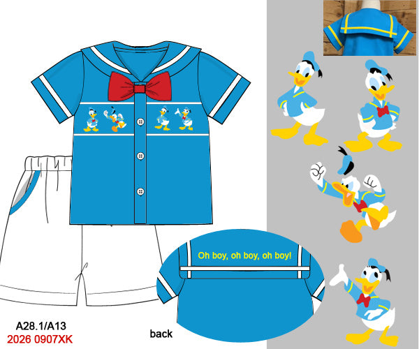 Boys Hand-Smocked Sailor Duck Short Set - Blue & White
