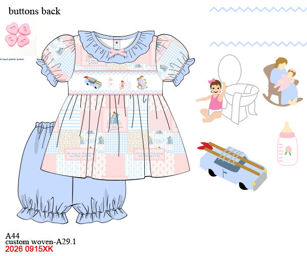 Girls Hand-Smocked Storybook Nursery Bloomer Set - Pink & Blue