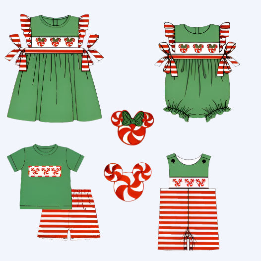 BOYS CHRISTMAS CANDY CANE EMBROIDERED SHORT SET