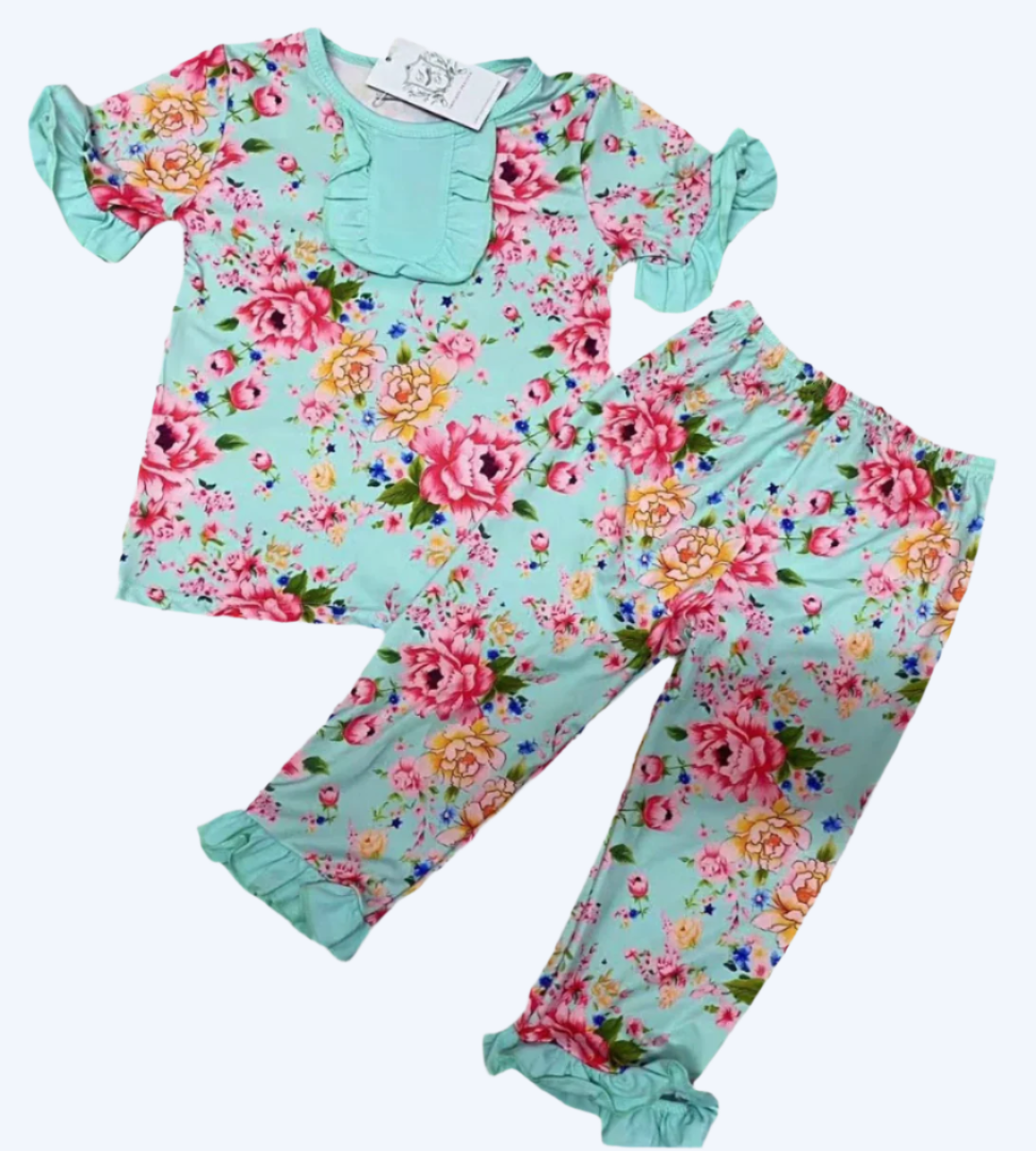 TEAL FLORAL SHORT SLEEVE PAJAMA SET