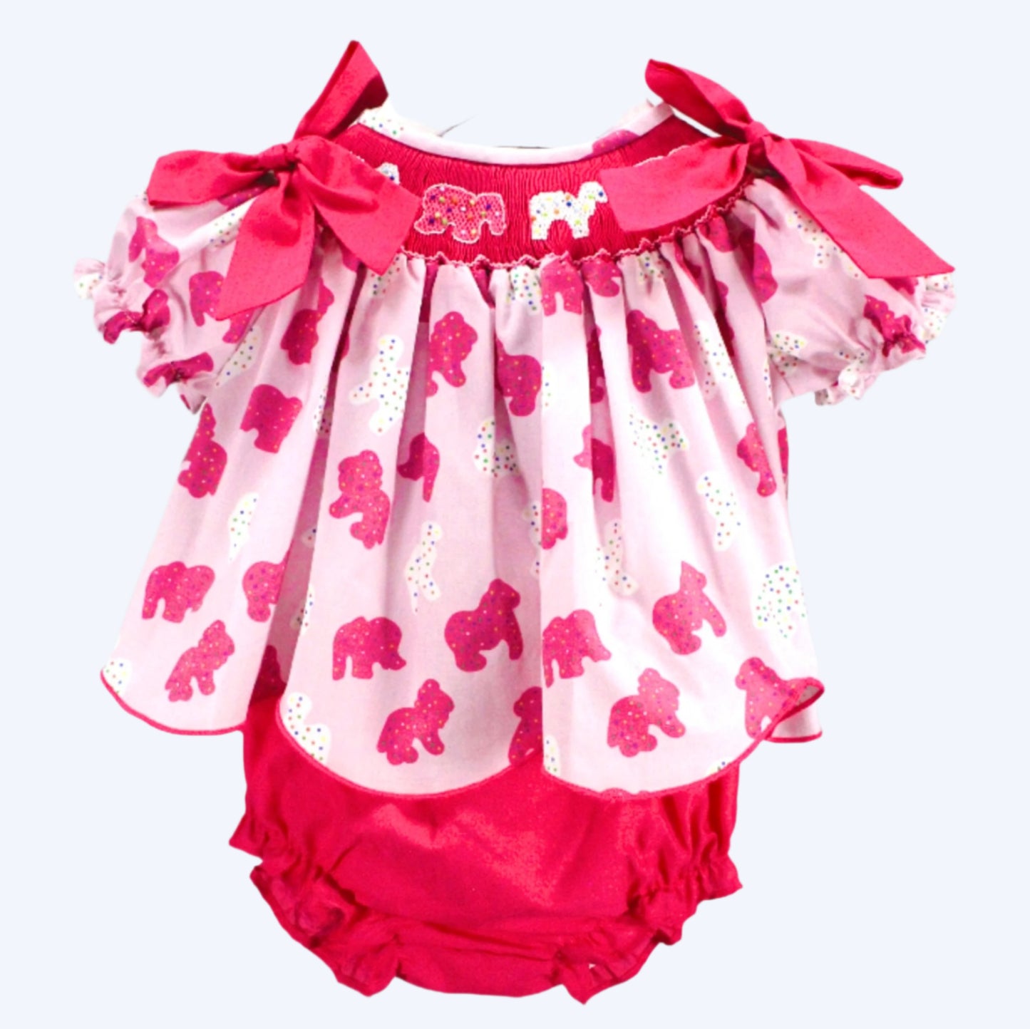 HAND SMOCKED FROSTED SPRINKLE ANIMAL COOKIES BLOOMER SET