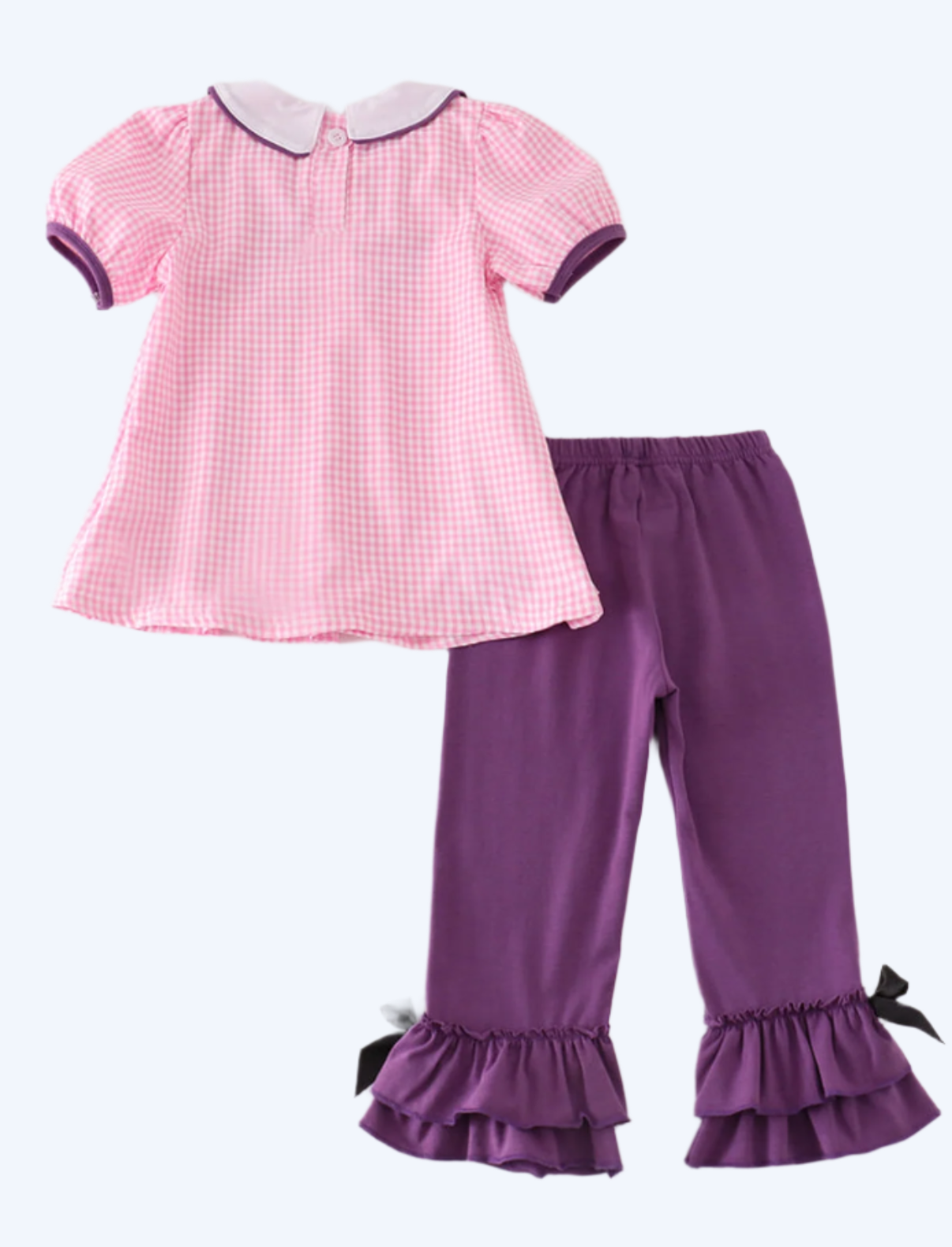 HALLOWEEN - PINK GINGHAM EMBROIDERY GIRL PANTS SET