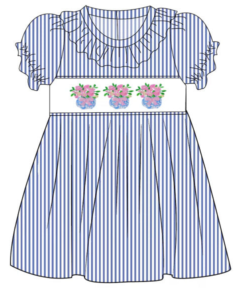 ETA July - Spring floral vase chinoiserie bow embroidered seersucker collection- dress