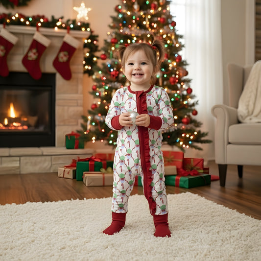 Christmas Chinoiserie White Candy Cane Long Sleeve Zippy