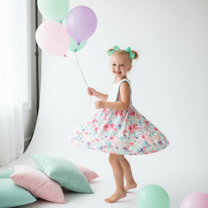 I LOVE DAD - FATHER’S DAY GIRLS FLORAL DRESS - EMBROIDERED