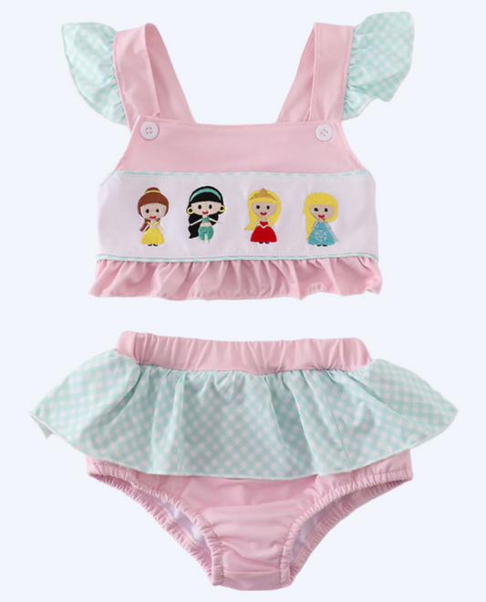 MAGICAL - PINK PRINCESS EMBROIDERY GIRL 2PC SWIMSUIT