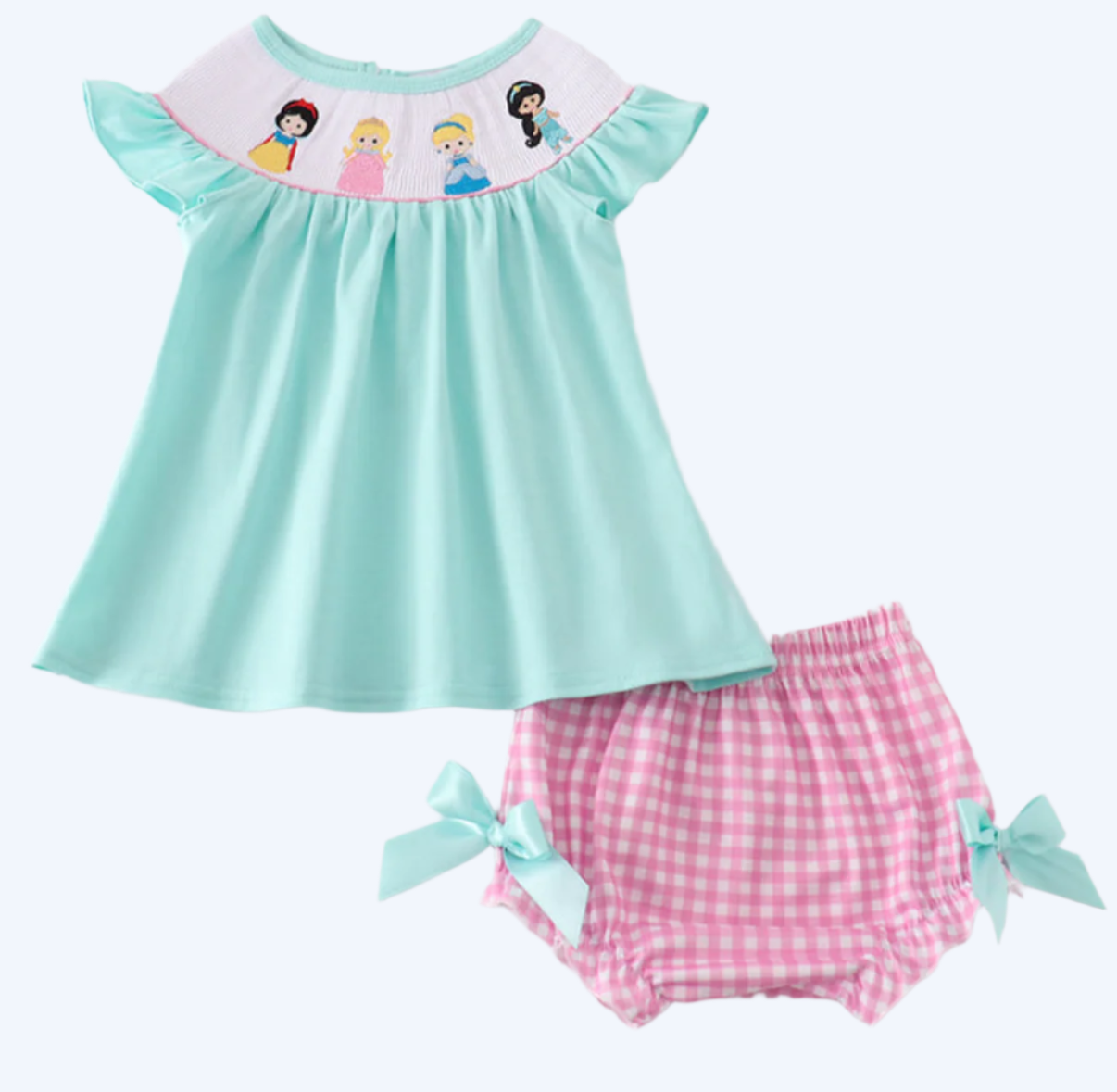 MAGICAL - MINT PRINCESS EMBROIDERY GINGHAM BLOOMER SET