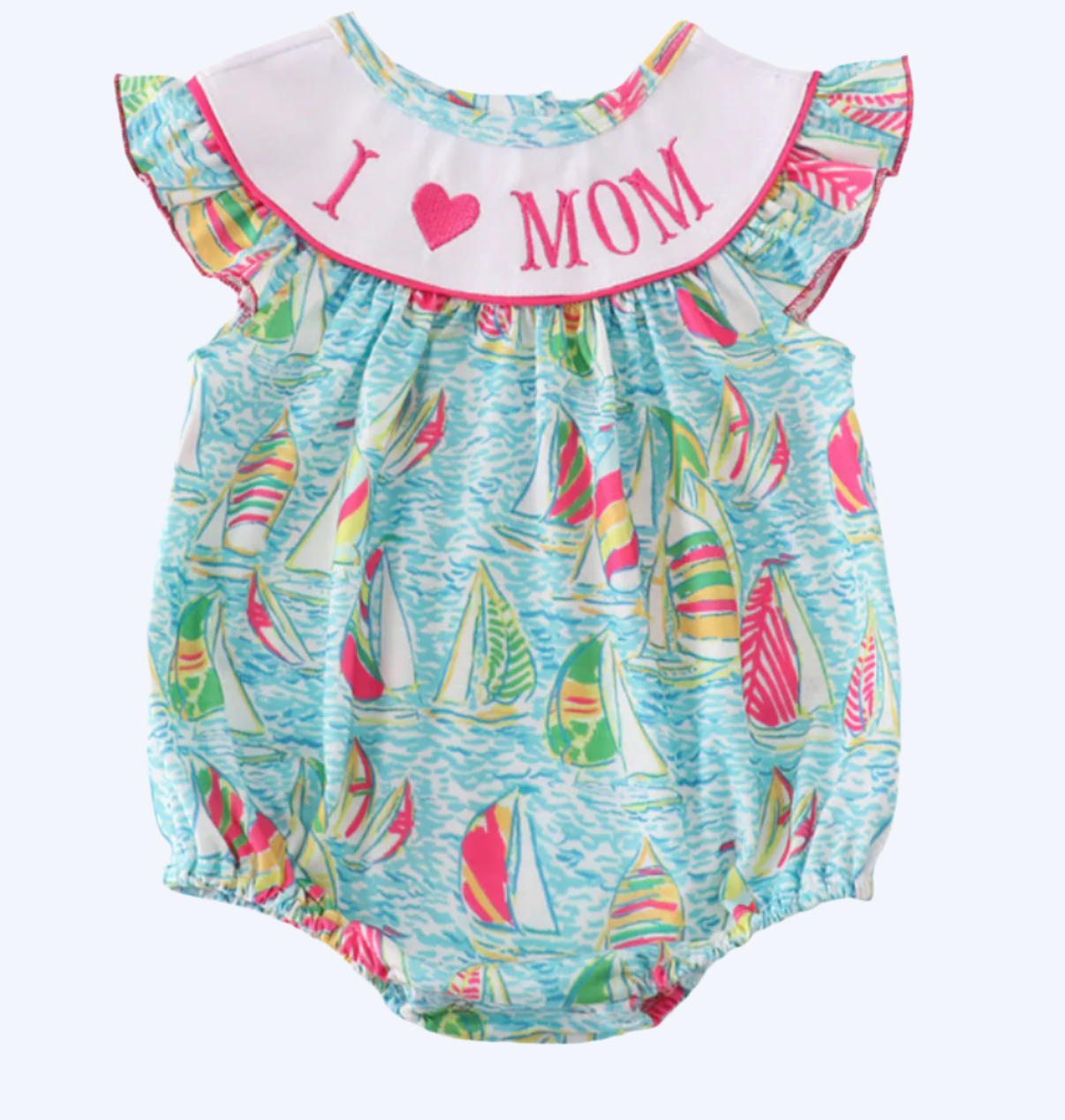 GREEN SAILBOAT LOVE I LOVE MOM EMBROIDERY GIRL BUBBLE