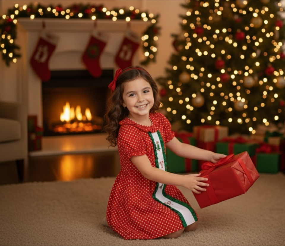 CHRISTMAS RED DRESS POLKA DOT - EMBROIDERY