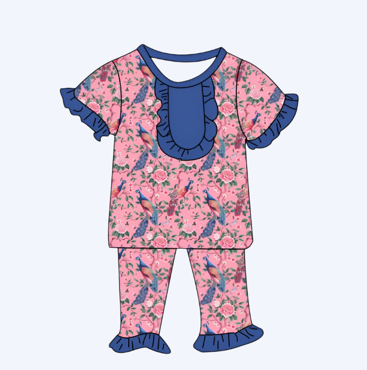 GRANDMILLENNIAL PEACOCK PAJAMA SHORT SLEEVE PANTS SET