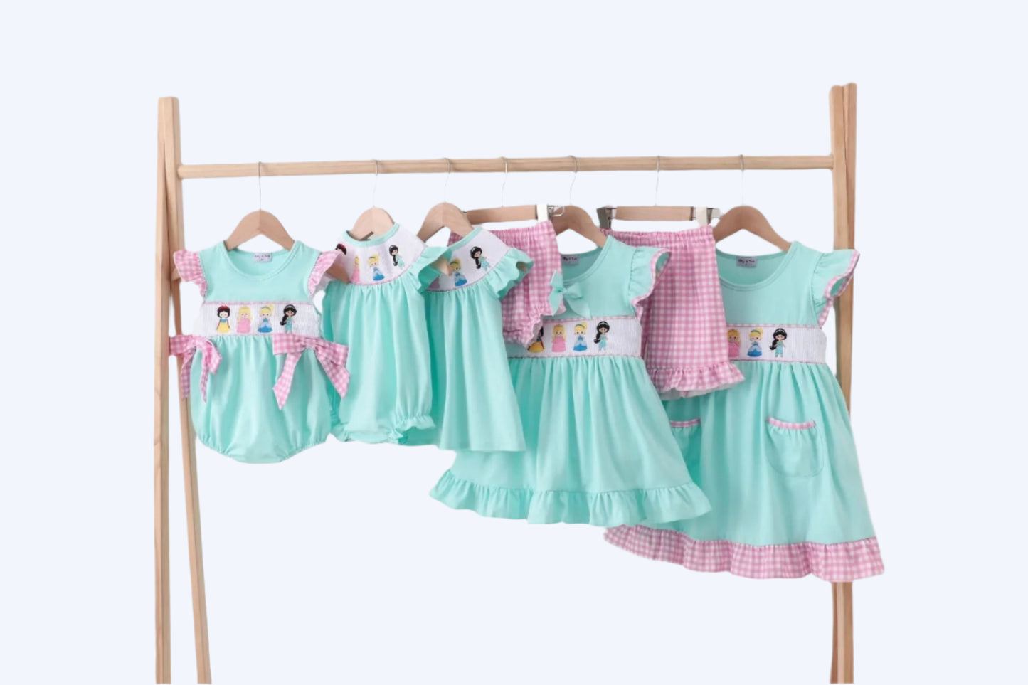 MAGICAL - MINT PRINCESS EMBROIDERY GINGHAM BLOOMER SET