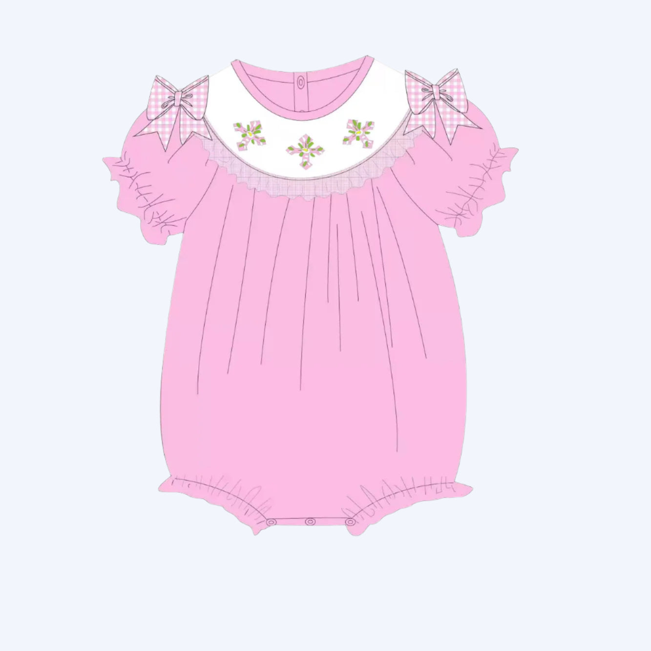 HAND SMOCKED PINK CROSSES GIRL BUBBLE