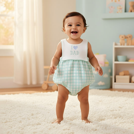 BABY BOYS “I LOVE DAD” GINGHAM BUBBLE ROMPER