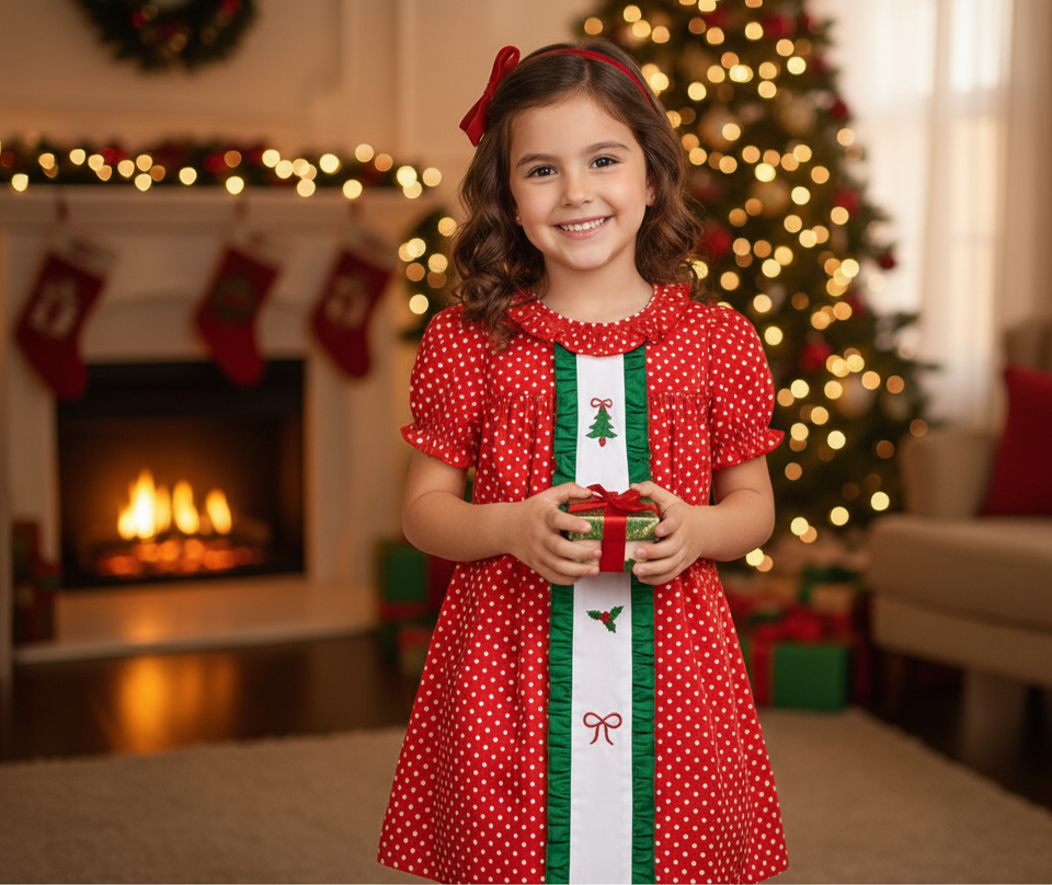 CHRISTMAS RED DRESS POLKA DOT - EMBROIDERY