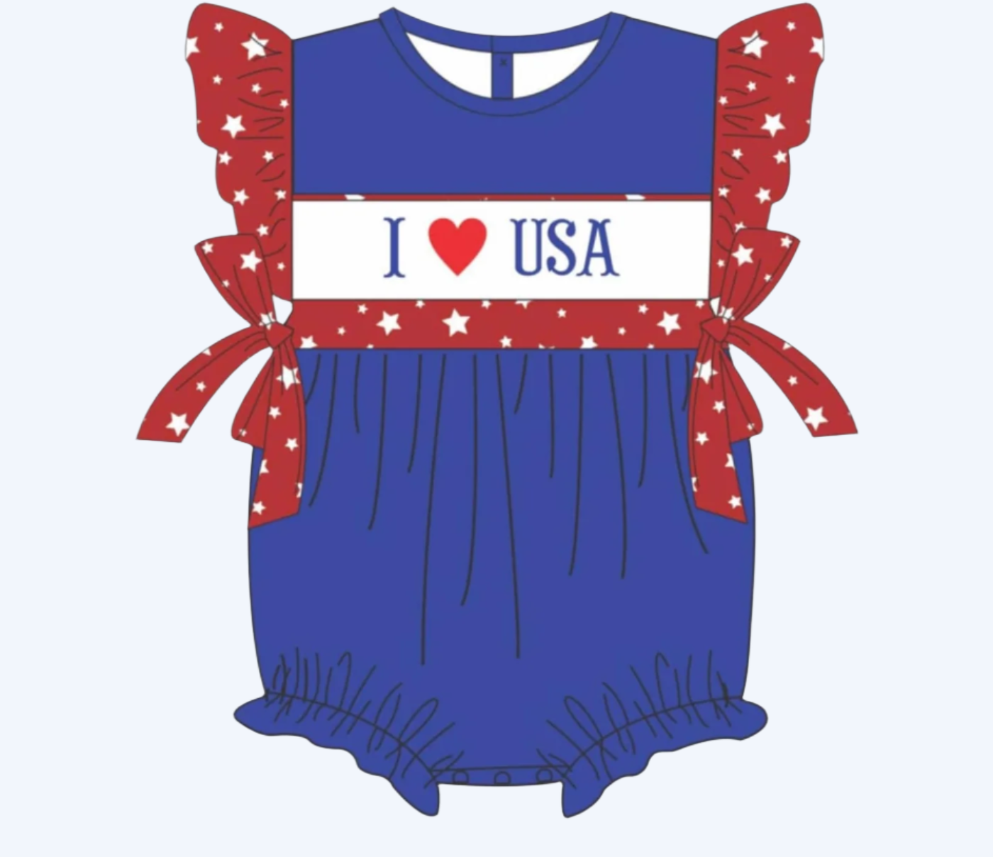 PATRIOTIC HAND SMOCKED - I ❤️ USA BUBBLE