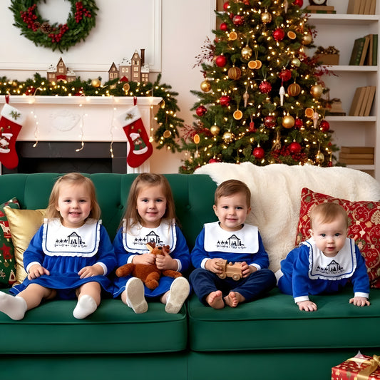 For Unto Us A Child Is Born - Nativity - Velour Blue Christmas Girl Bubble