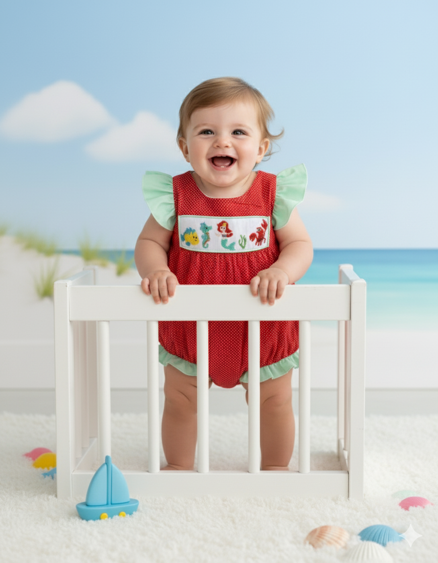 MAGICAL LITTLE MERMAID - HAND SMOCKED GIRLS BUBBLE