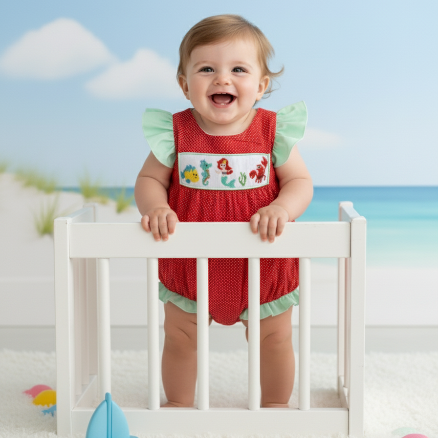 MAGICAL LITTLE MERMAID - HAND SMOCKED GIRLS BUBBLE