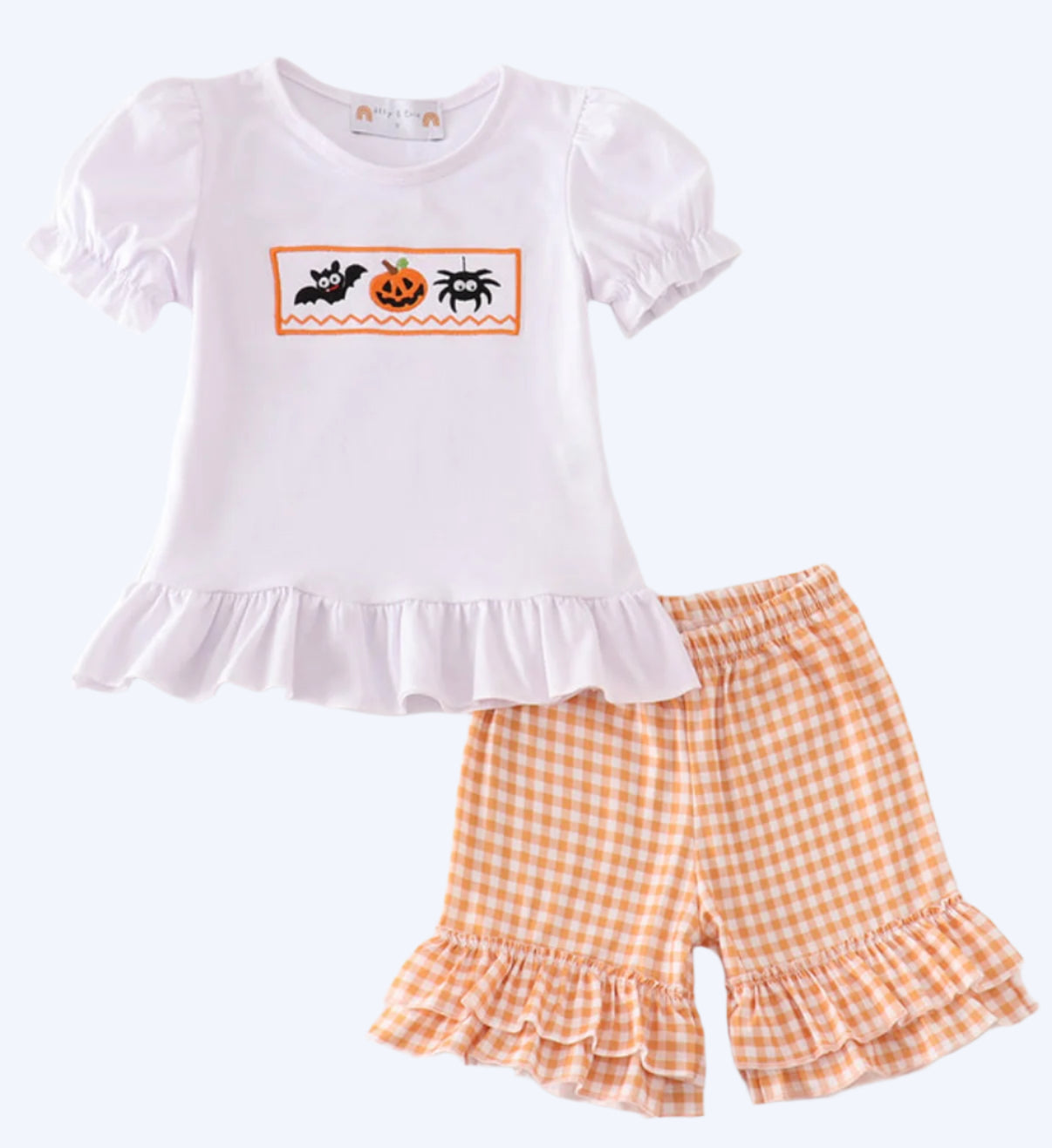 HALLOWEEN EMBROIDERY PLAID GIRL SHORTS SET
