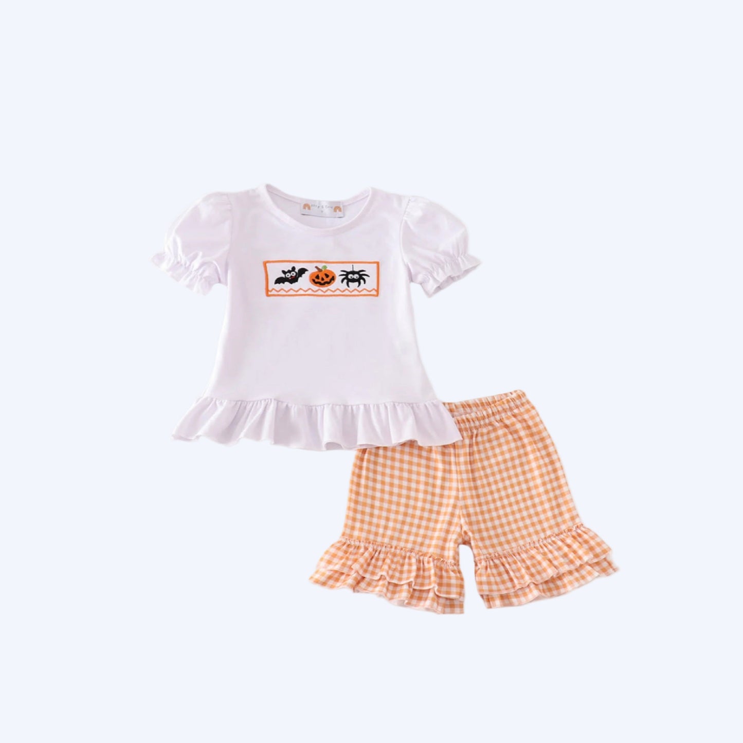 HALLOWEEN EMBROIDERY PLAID GIRL SHORTS SET