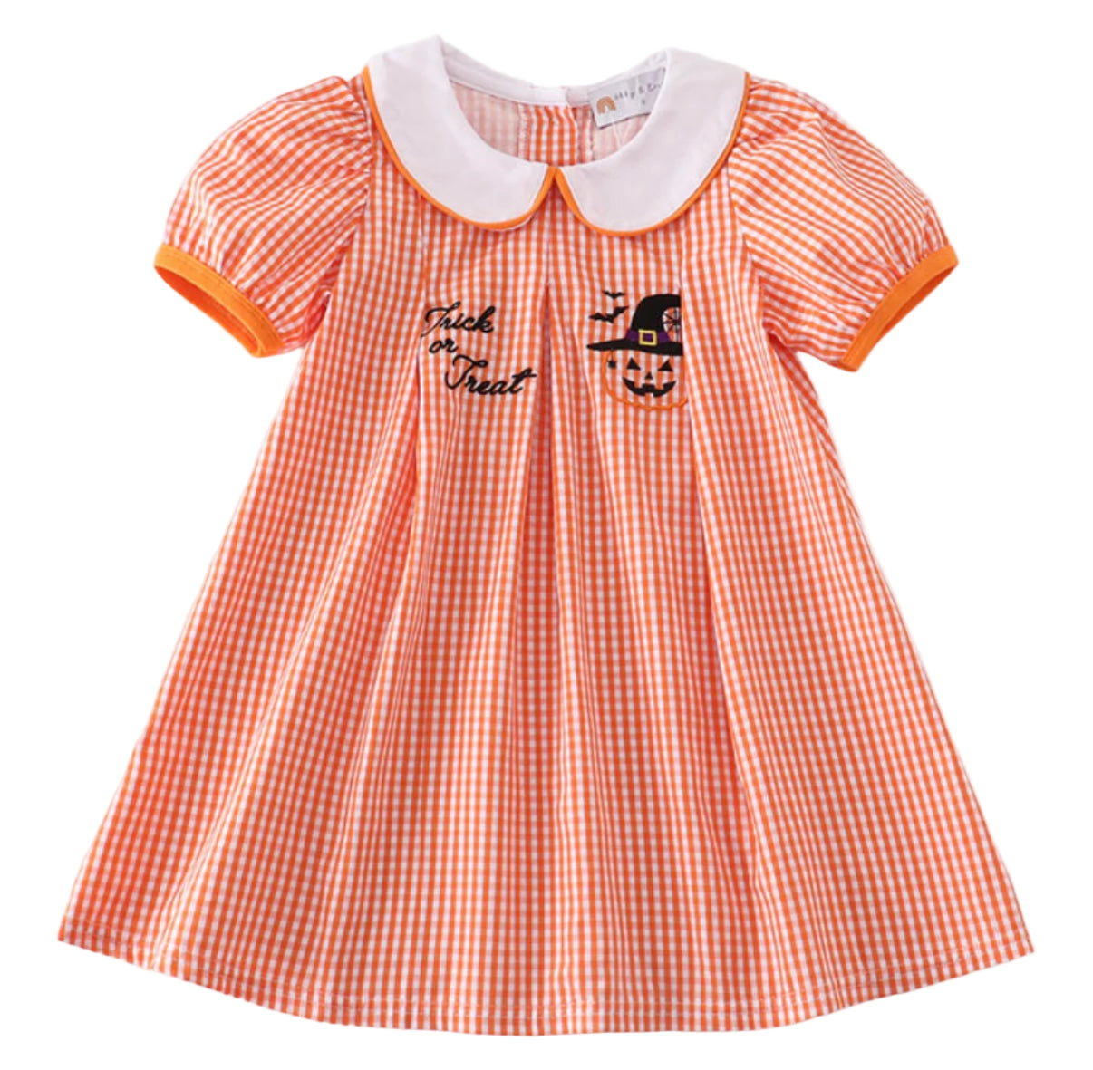 Halloween Orange Gingham Embroidery Dress