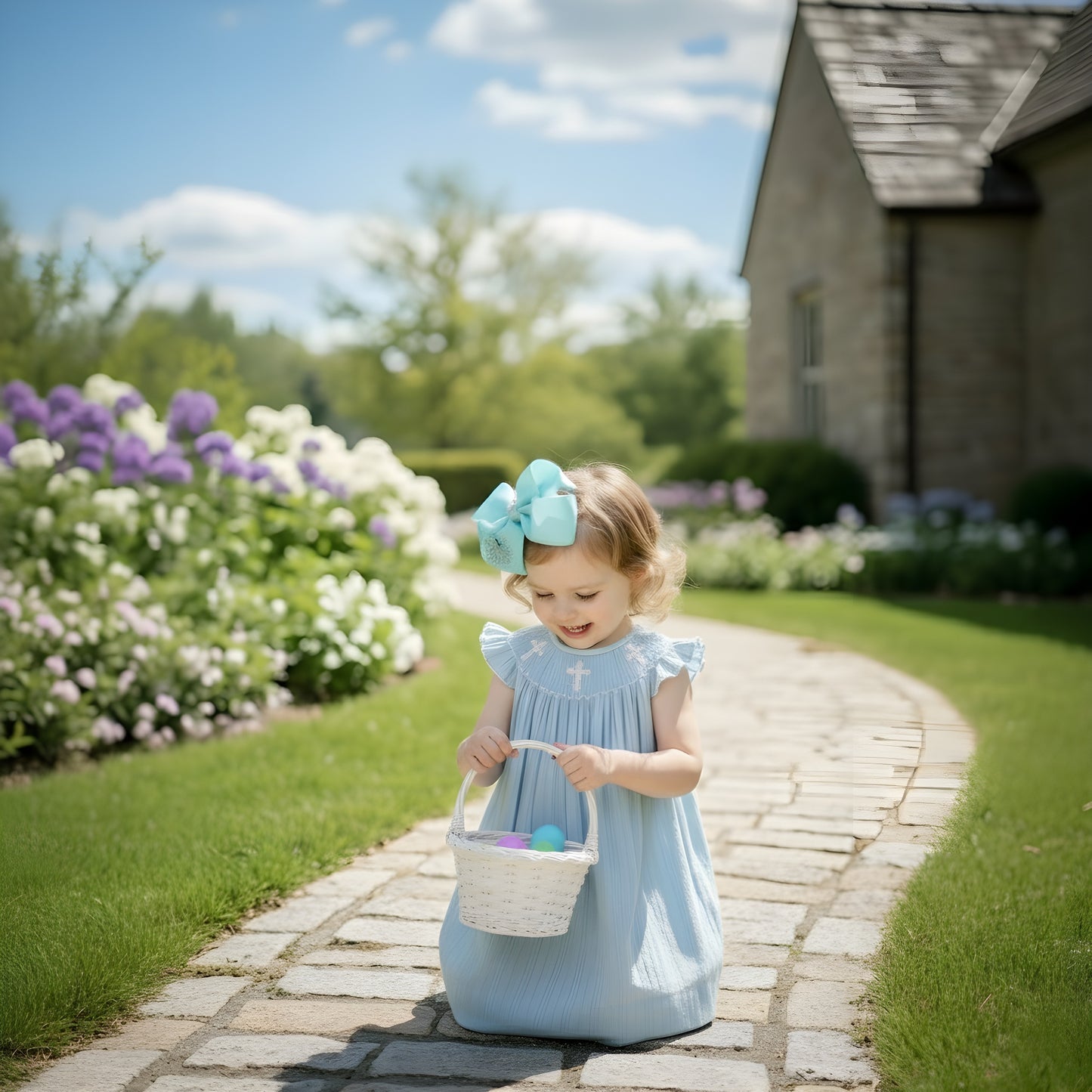SUNDAY BEST - HANDSMOCKED LIGHT BLUE DRESS