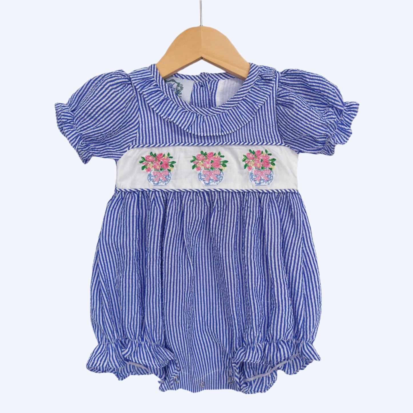 SPRING FLORAL VASE CHINOISERIE BOW EMBROIDERED SEERSUCKER BUBBLE