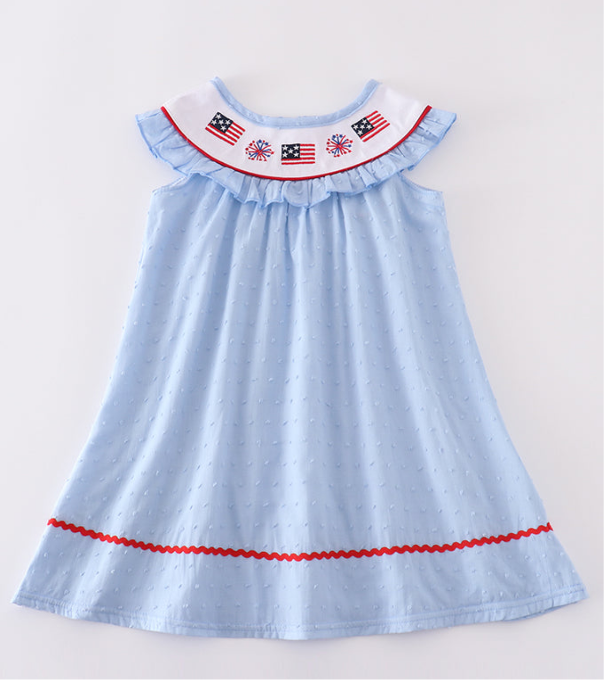 Patriotic Blue swiss dot flag embroidery dress