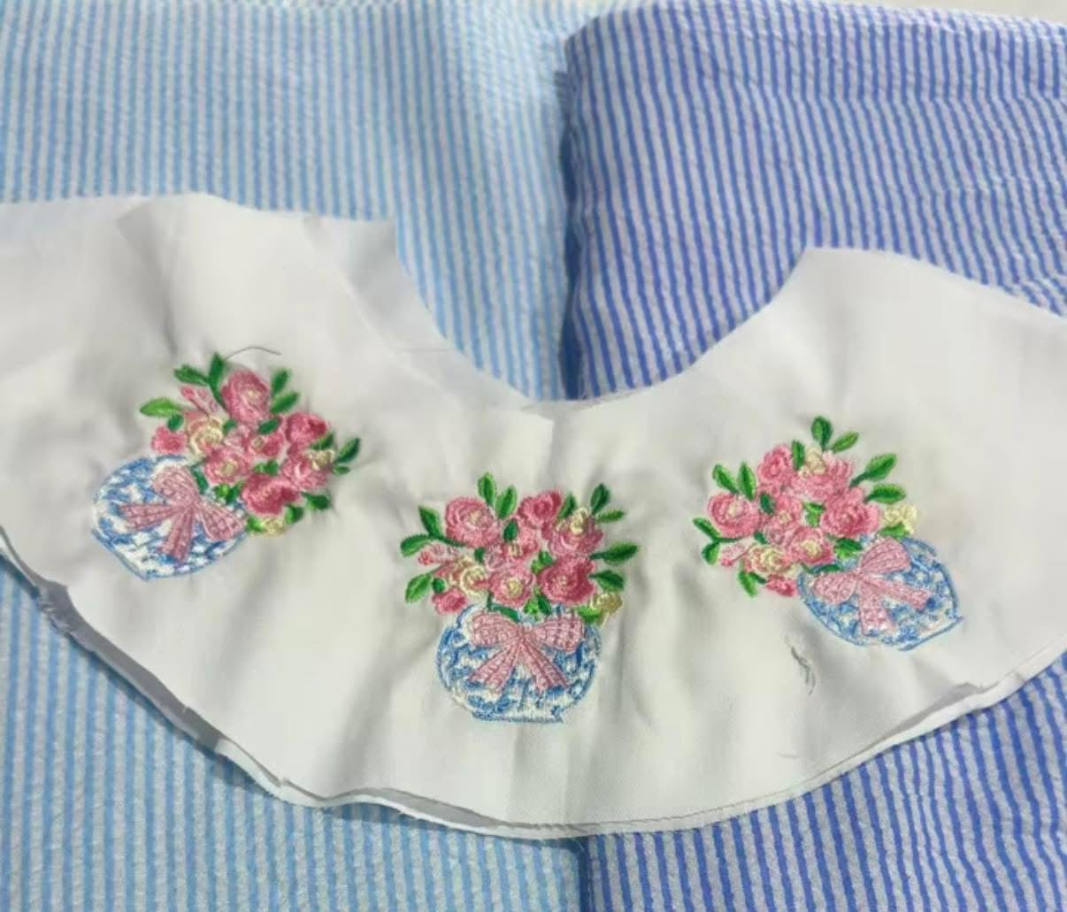 ETA July - Spring floral vase chinoiserie bow embroidered seersucker collection- dress