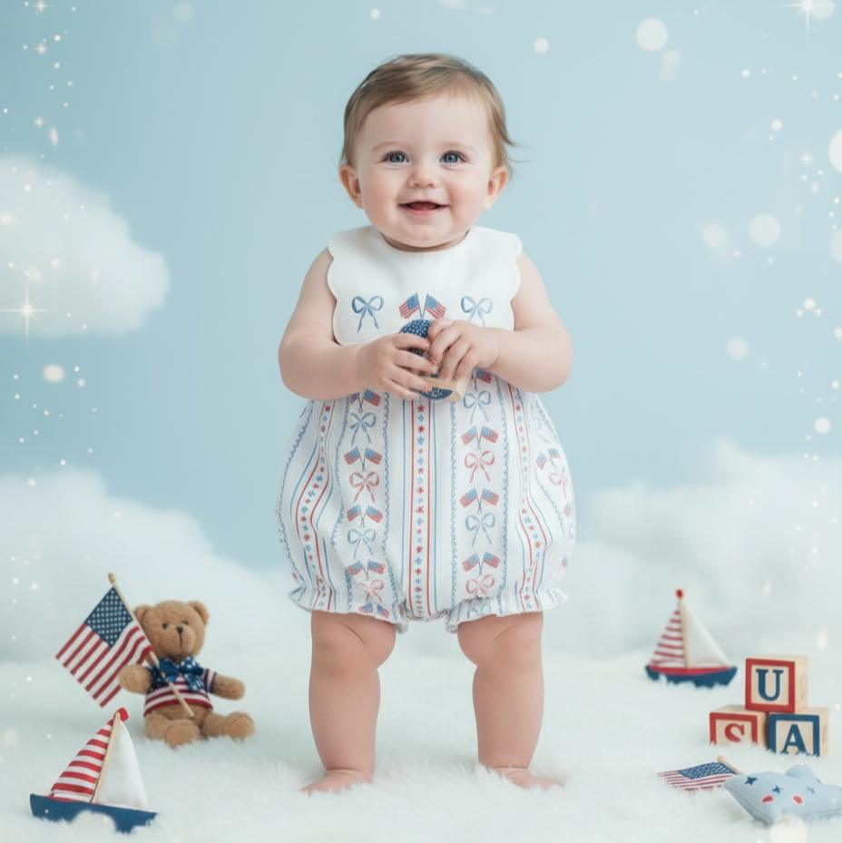 PATRIOTIC GRANDMILLENNIAL BUBBLE WITH HAND EMBROIDERY