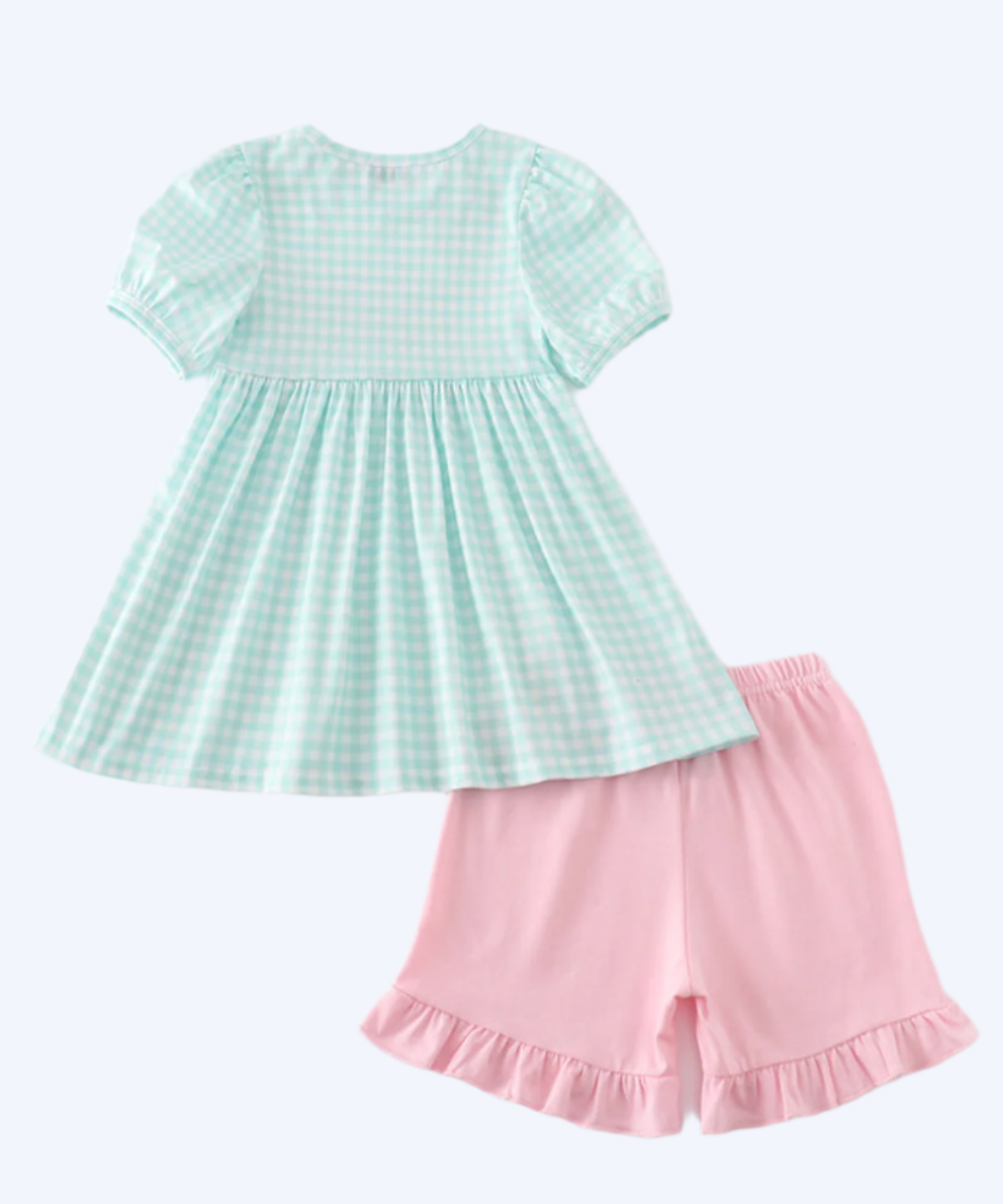 MAGICAL - BLUE PRINCESS EMBROIDERY GIRL GINGHAM SHORTS SET