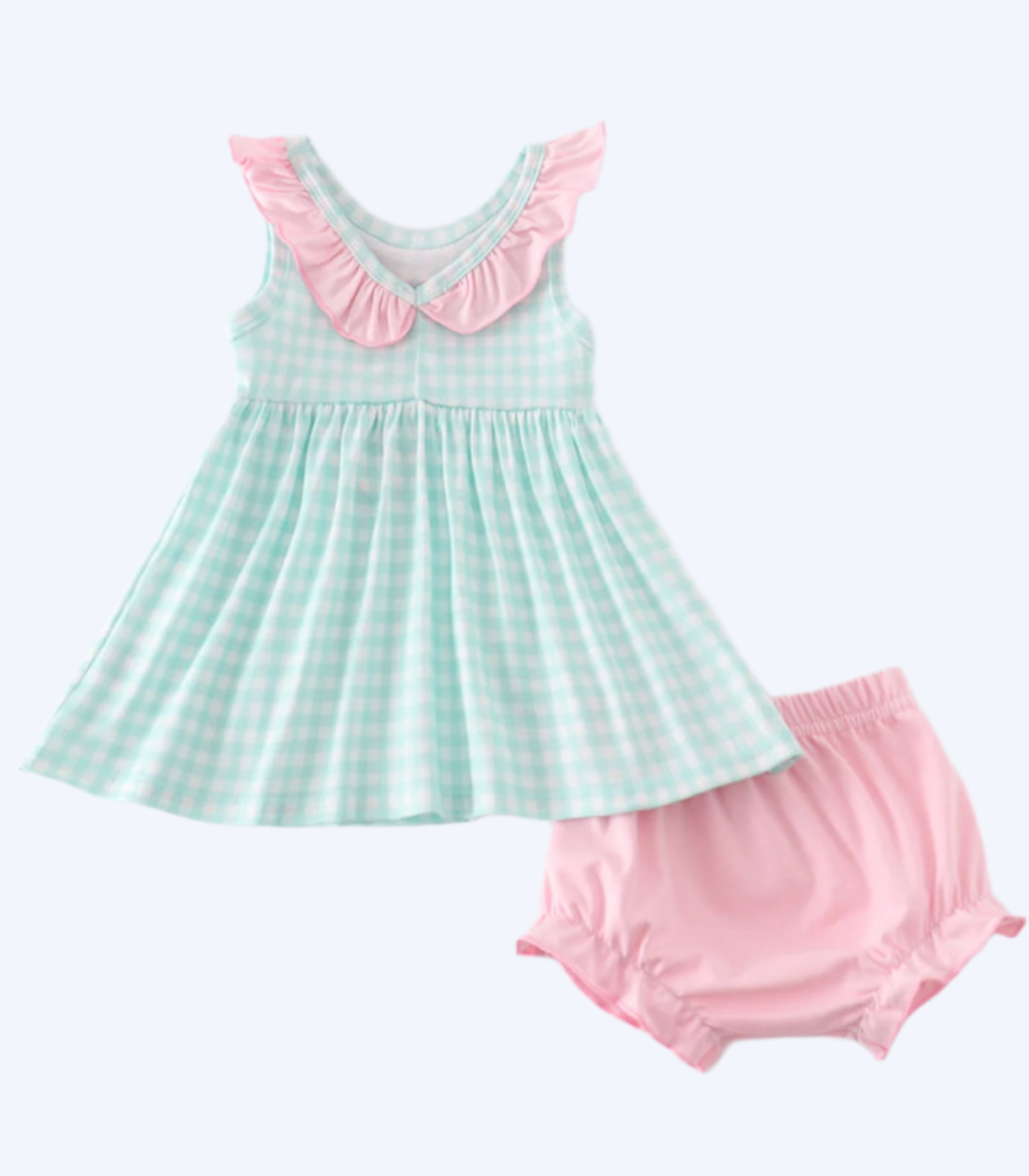 MAGICAL - BLUE PRINCESS EMBROIDERY GIRL GINGHAM BLOOMER SET