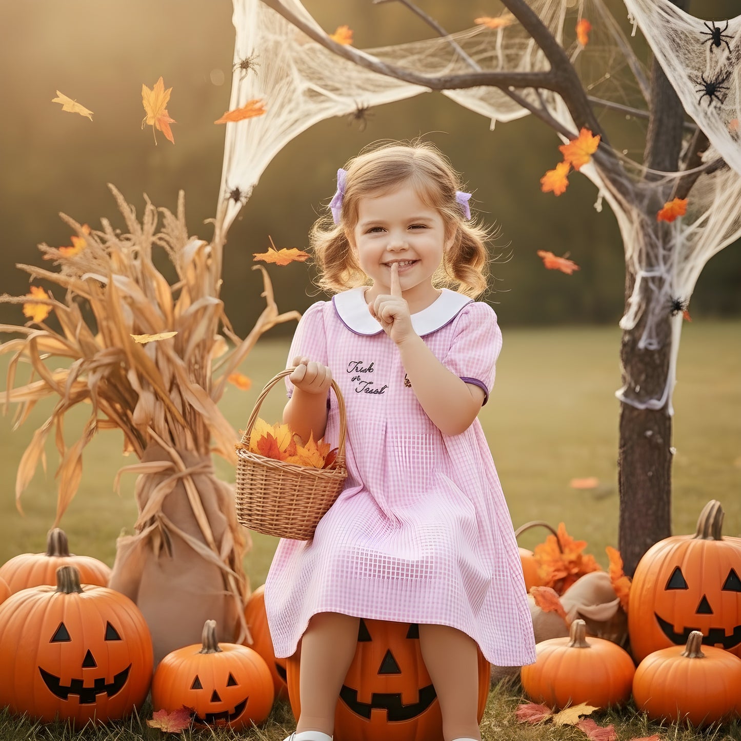 Halloween - Pink Plaid Embroidery Dress