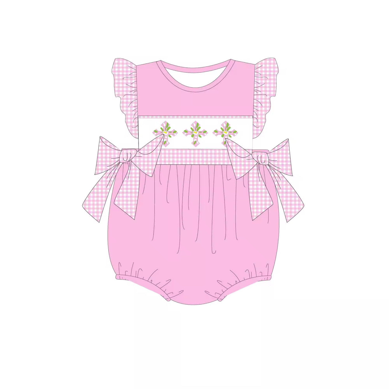 HAND SMOCKED PINK CROSSES ANGEL SLEEVES
