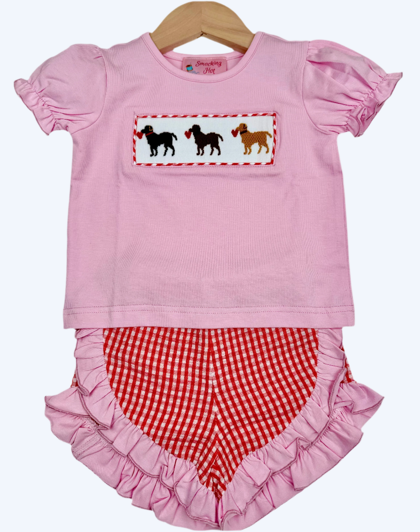 VALENTINES PUPPY DOGS - HAND SMOCKED GIRLS SET