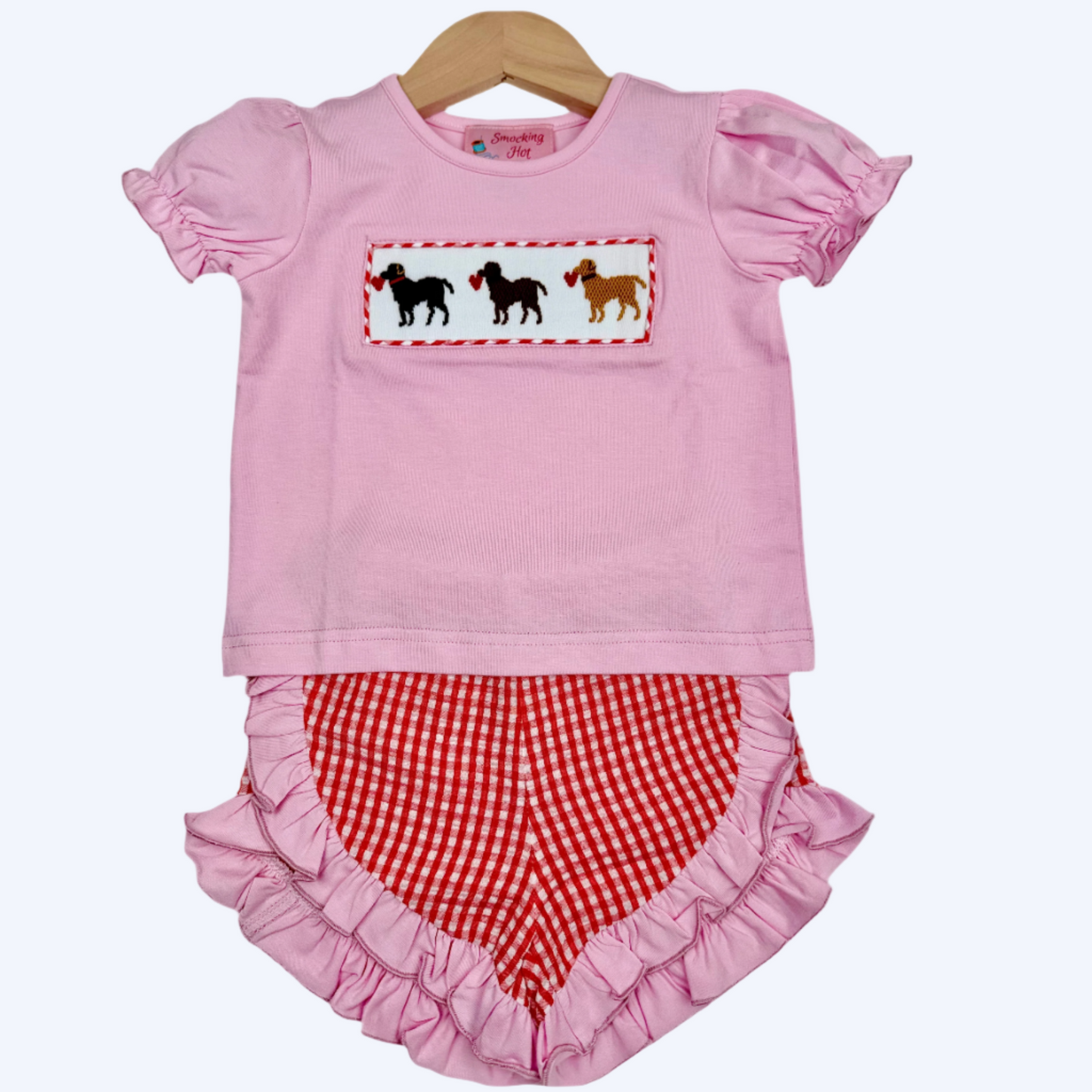 VALENTINES PUPPY DOGS - HAND SMOCKED GIRLS SET